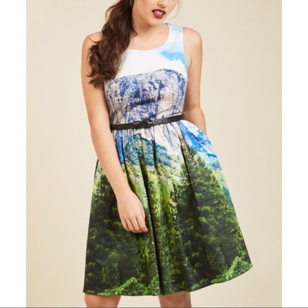 Modcloth Scenic Print Dress - Blue and Green
